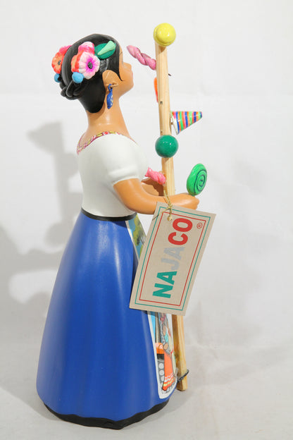 Najaco Lupita Ceramic Figurine Hard Candy Seller Mexican Folk Art Royal Blue