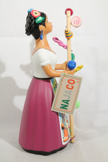 Lupita Ceramic Doll/Figurine Hard Candy Seller Mexican Purple