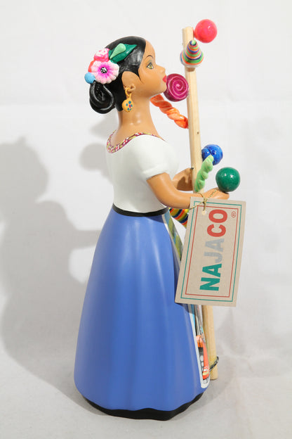 Najaco Lupita Doll Hard Candy Seller Ceramic Mexican Folk Art New Blue #2