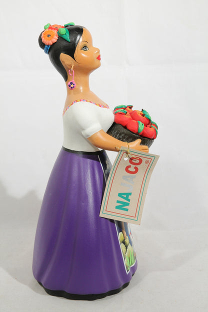 Najaco Ceramic Lupita Figurine Apple Basket Mexican Folk Art Plum