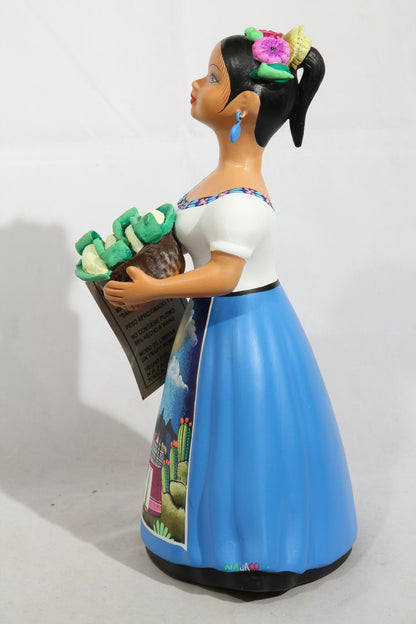 Najaco Lupita Doll Ceramic Mexican Folk Art Basket of Corn New Blue #2