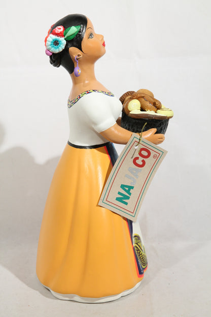Lupita NAJACO Sweet Bread Basket Mustard Ceramic Doll Mexican Folk Art #2
