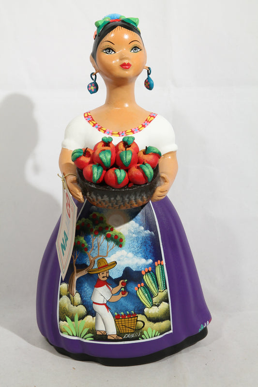 Najaco Lupita Doll/Figurine Apple Basket Mexican Folk Art Plum Color #2