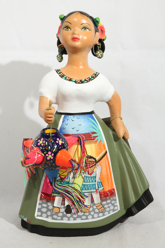 Lupita Doll Pinata Olive Skirt Premium NAJACO Ceramic Mexican #2