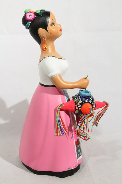 Lupita Najaco Ceramic Figurine/Doll Pinata Mexico Folk Art Pink #3
