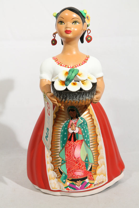 Lupita Doll Calla Lilies Virgin Guadalupe Red Dress Ceramic Mexican