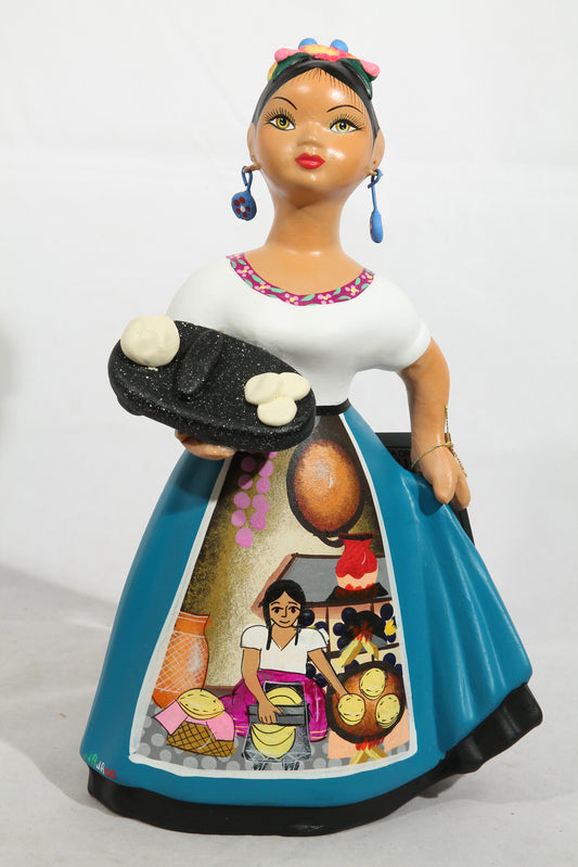 Lupita NAJACO Ceramic Doll/Figurine Mexican Espanola Gorditas Metate Teal #2