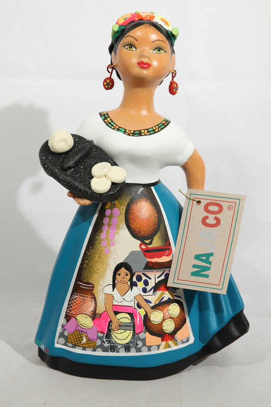Lupita NAJACO Ceramic Doll Mexican Espanola Gorditas Metate Teal