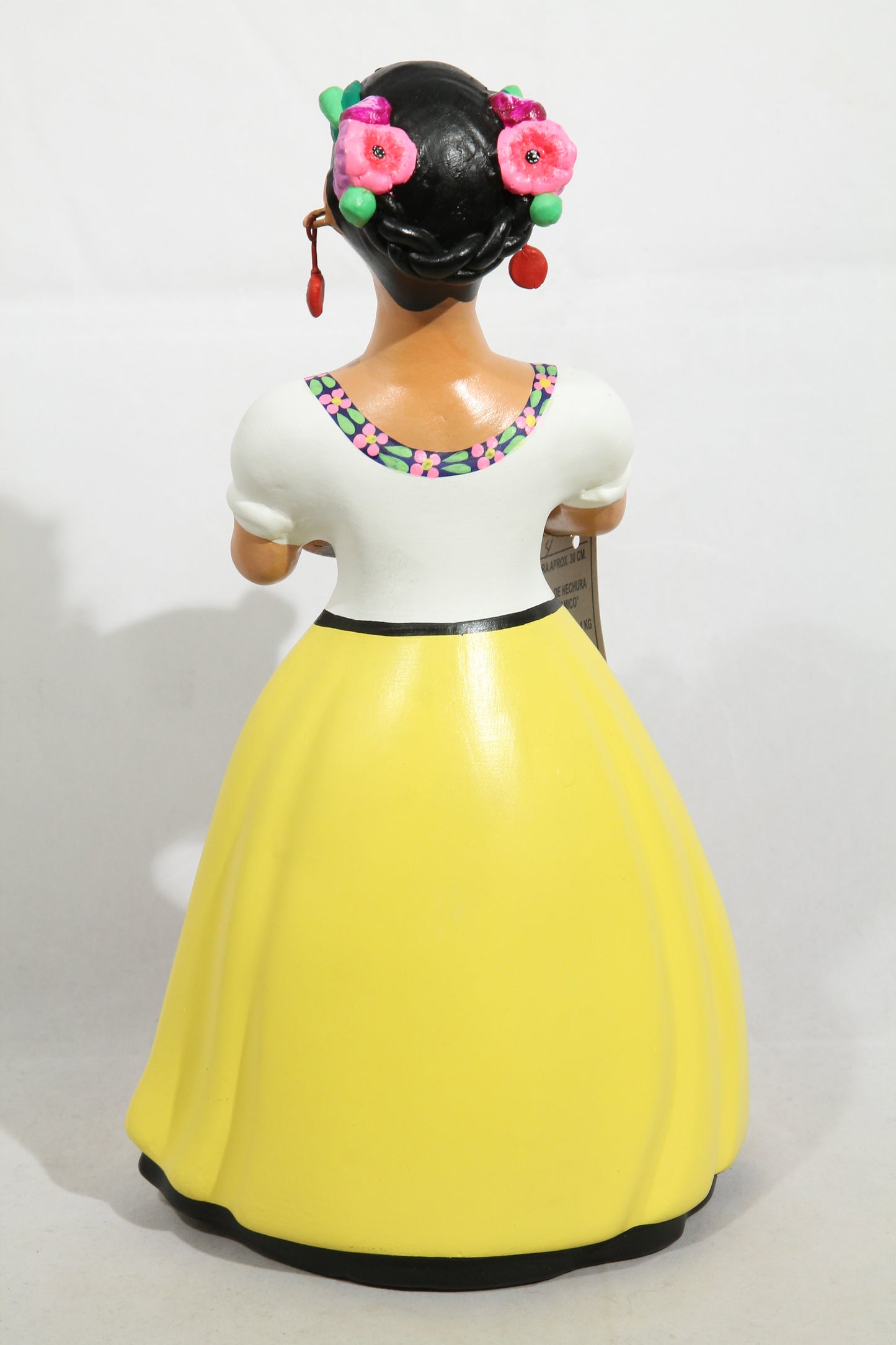 Lupita Doll Ceramic Mexican Folk Art Basket of Corn Yellow Dress