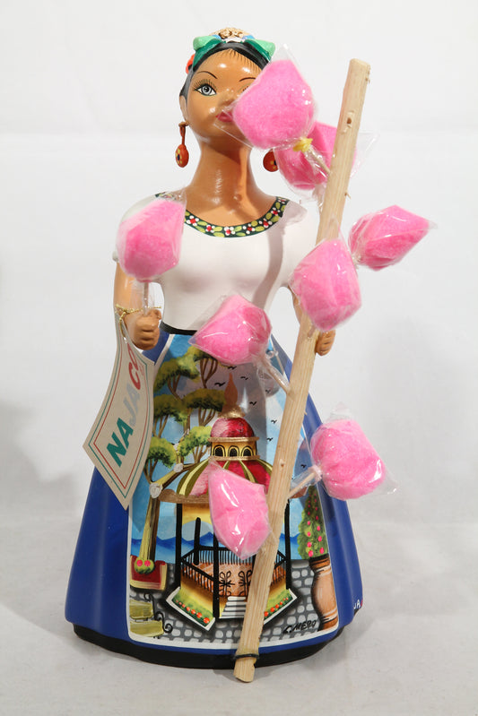 Lupita Najaco Ceramic Doll Mexican Cotton Candy Seller Royal Blue #2
