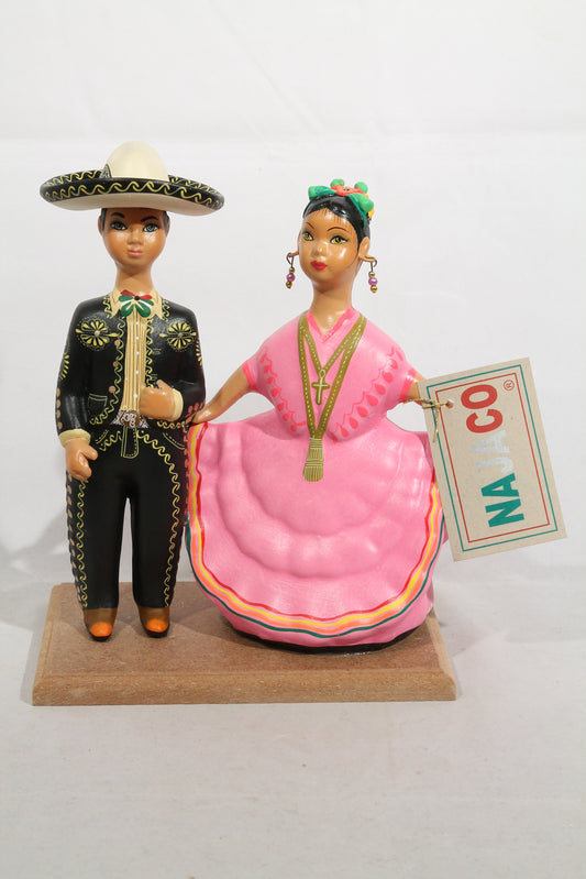 Lupita NAJACO Ceramic Mexican Doll/Figurines Dancing Children Black/Pink