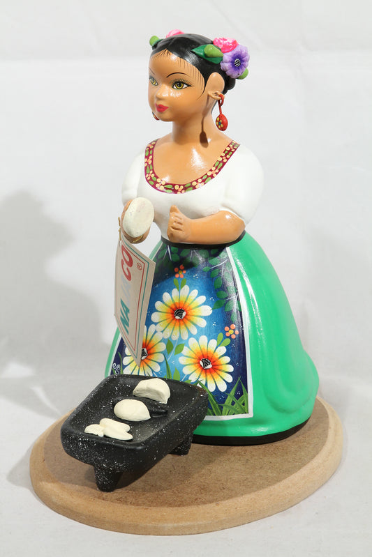Lupita NAJACO Mexican Kneeling Tortilla Maker Green Ceramic Doll #2