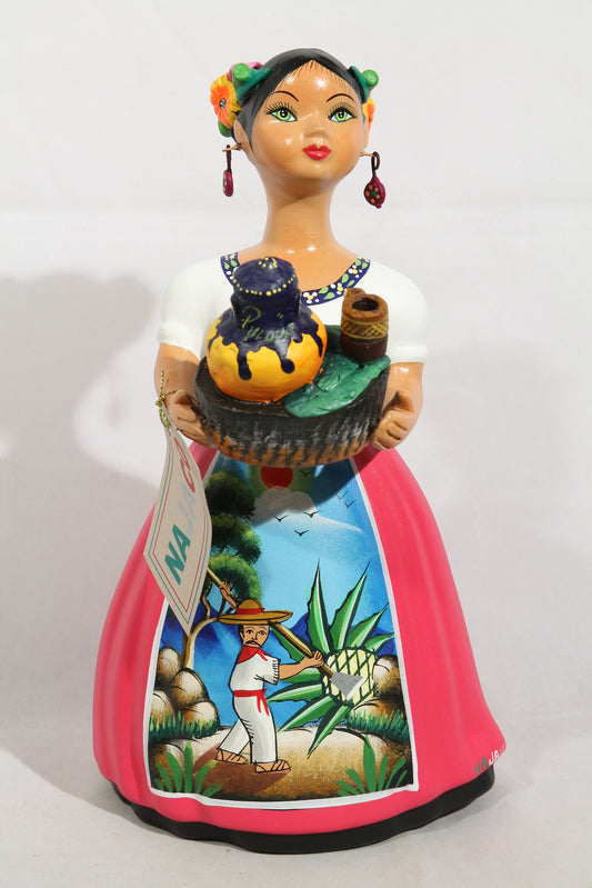 "Lupita" Najaco Doll Ceramic Figurine Pulque Seller Fuchsia Dress
