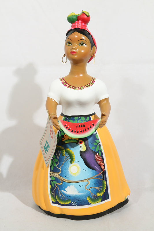 Najaco Lupita Ceramic Figurine Watermelon Mexican Folk Art Mustard