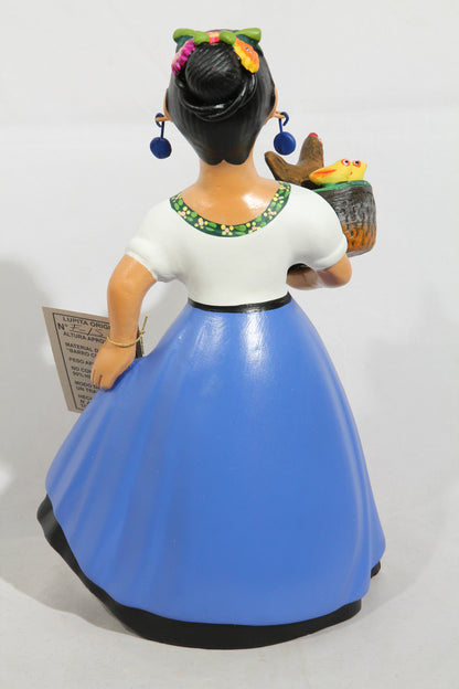 Lupita Doll Espanola New Blue Skirt Chicken Chicks Basket Ceramic Mexican