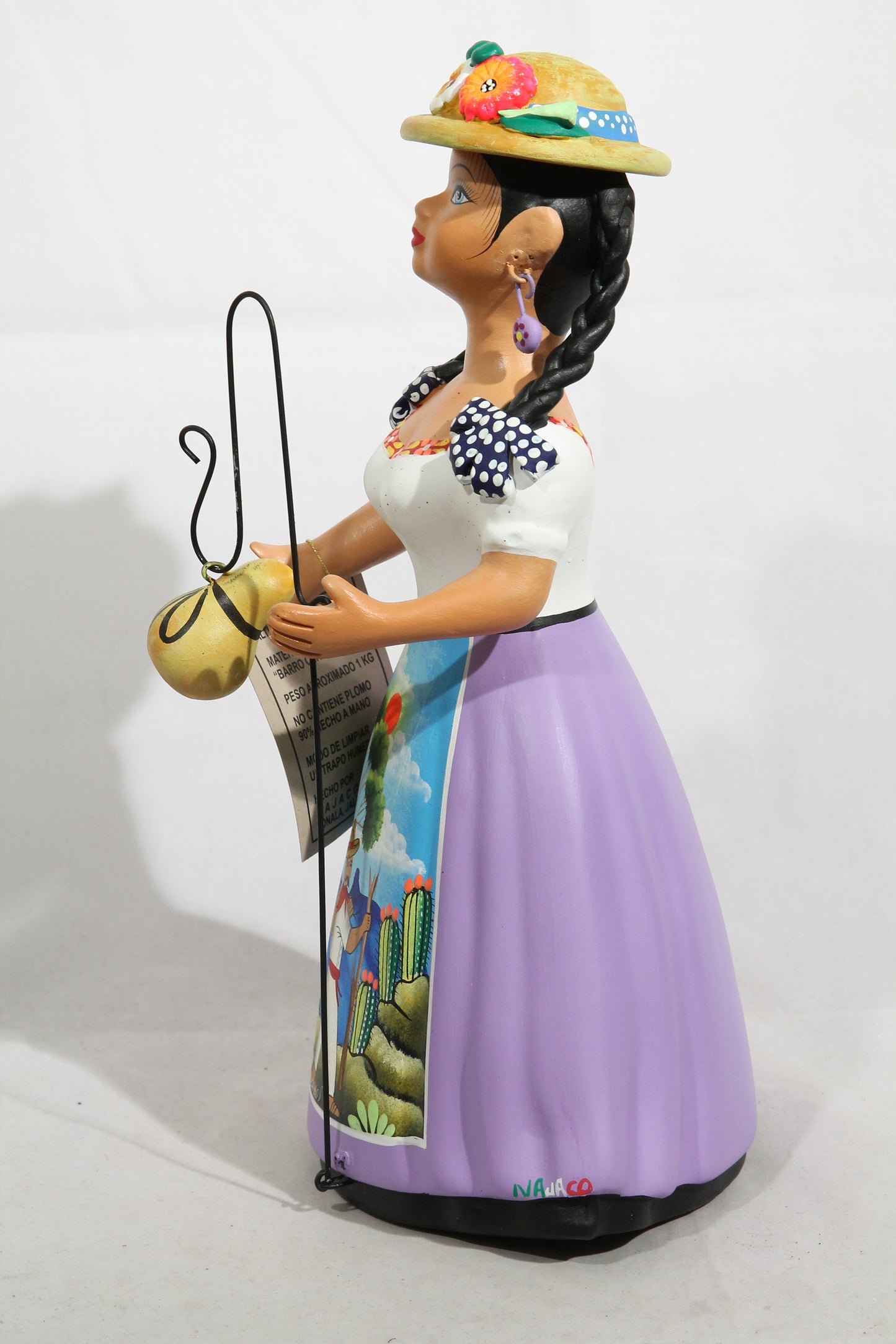 Lupita Najaco Ceramic Doll/Figurine Shepherdess Hat Mexican Folk Art Décor Lilac