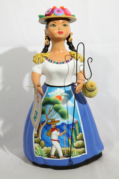 Lupita Najaco Figurine Ceramic Shepherdess Mexico Folk Art New Blue