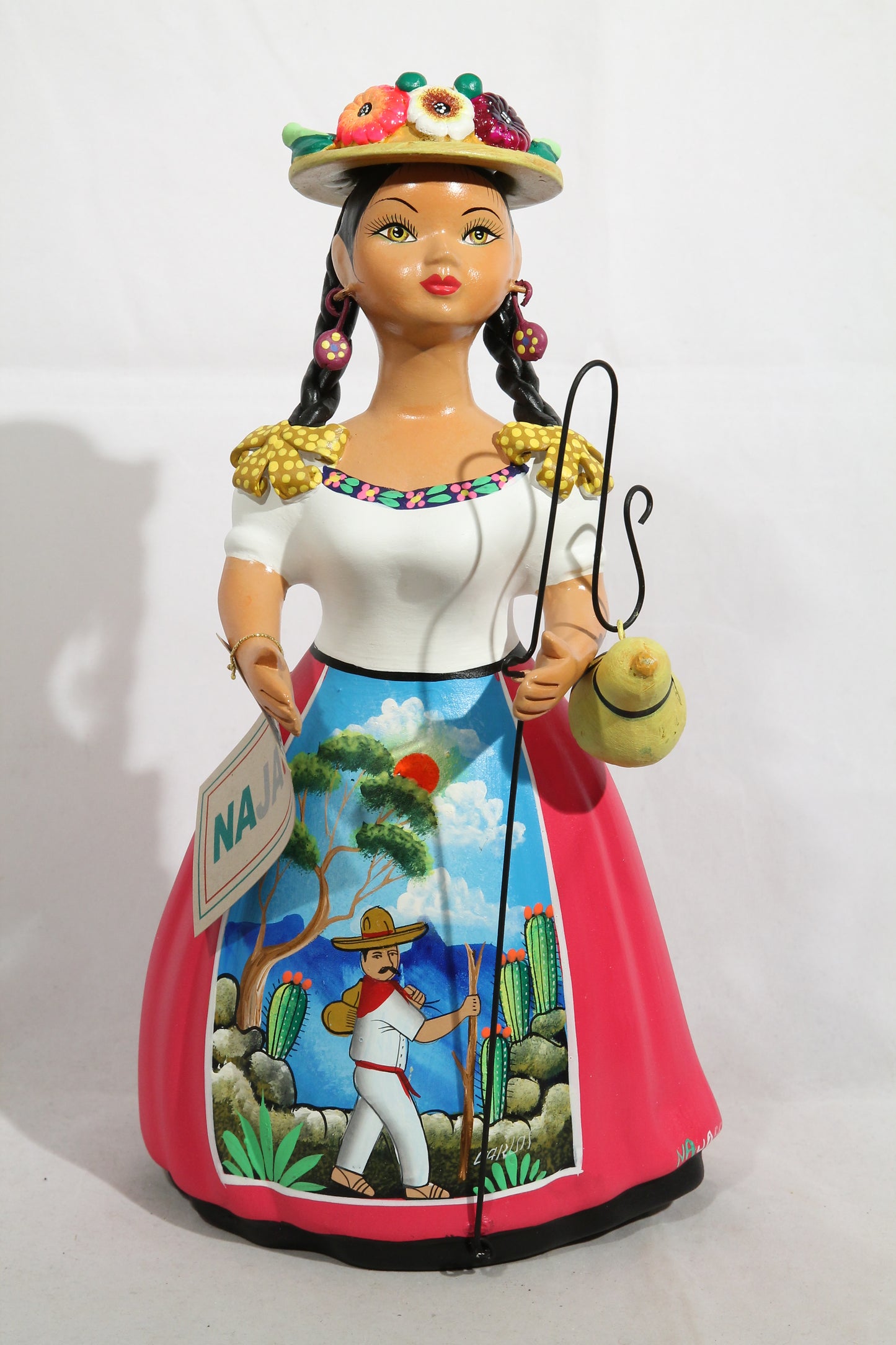 Lupita Najaco Ceramic Doll/Figurine Shepherdess Doll Mexican Folk Art Fuchsia