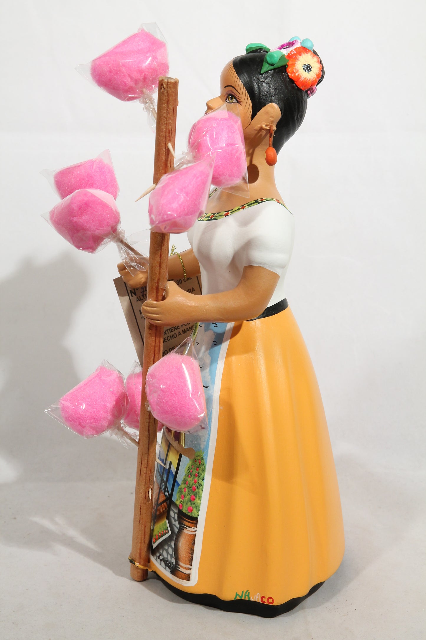 Lupita Doll Cotton Candy Seller Mustard Skirt Ceramic Mexican Folk Art