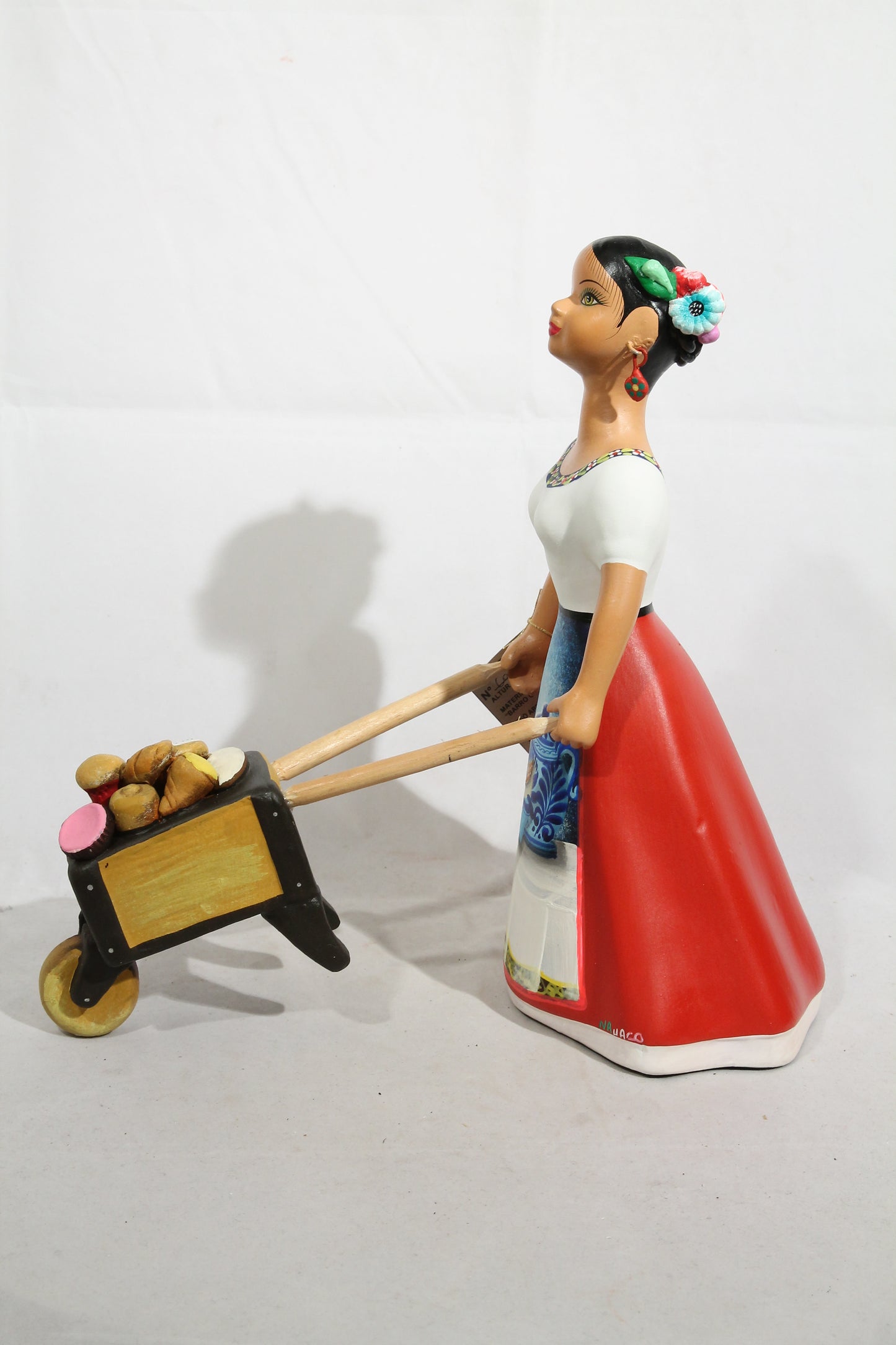 Sweet Bread w Cart Red Lupita NAJACO Ceramic Doll Mexican