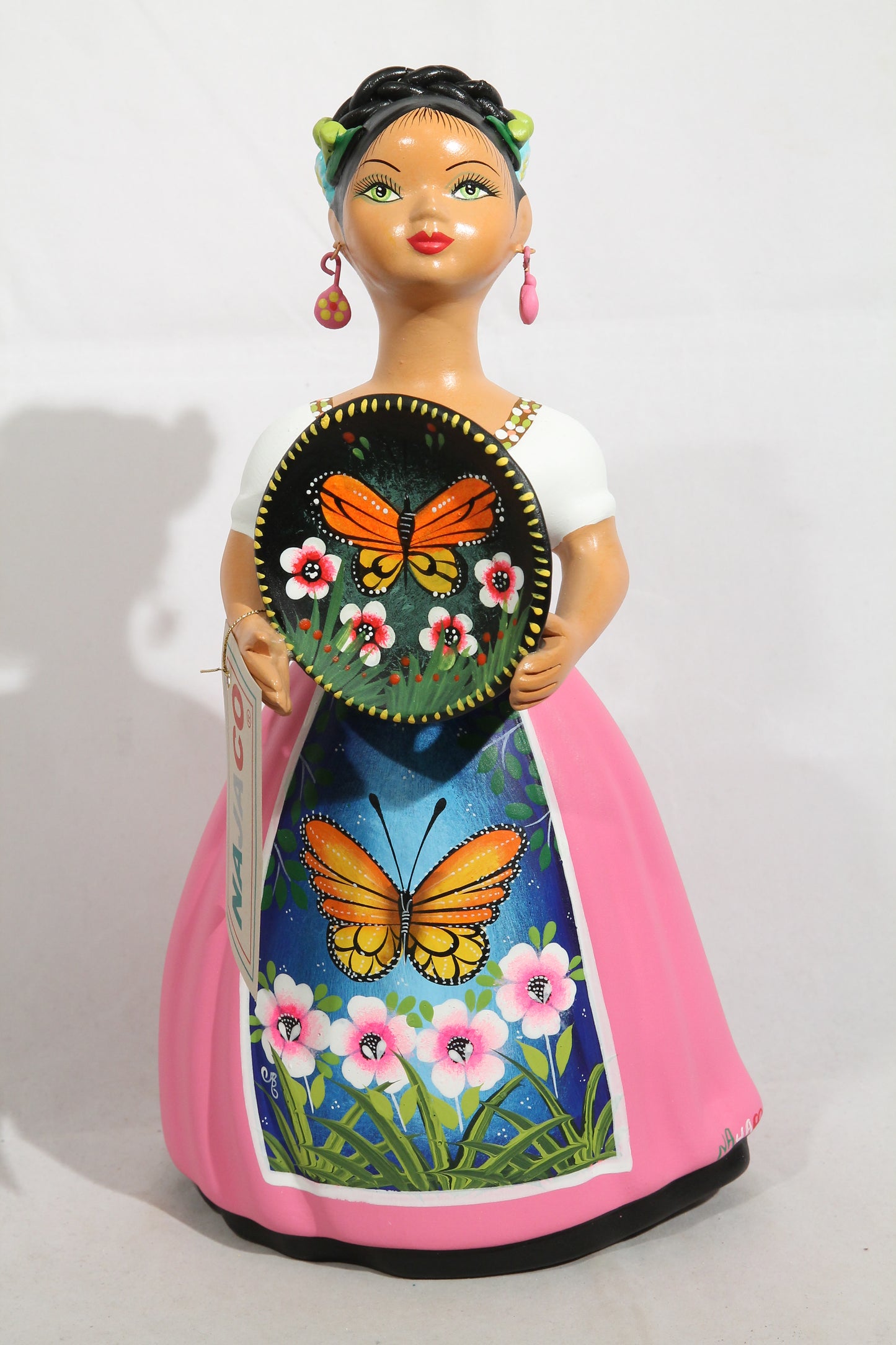 Lupita Najaco Figurine Butterfly Platter Ceramic Mexican Folk Art Pink #3