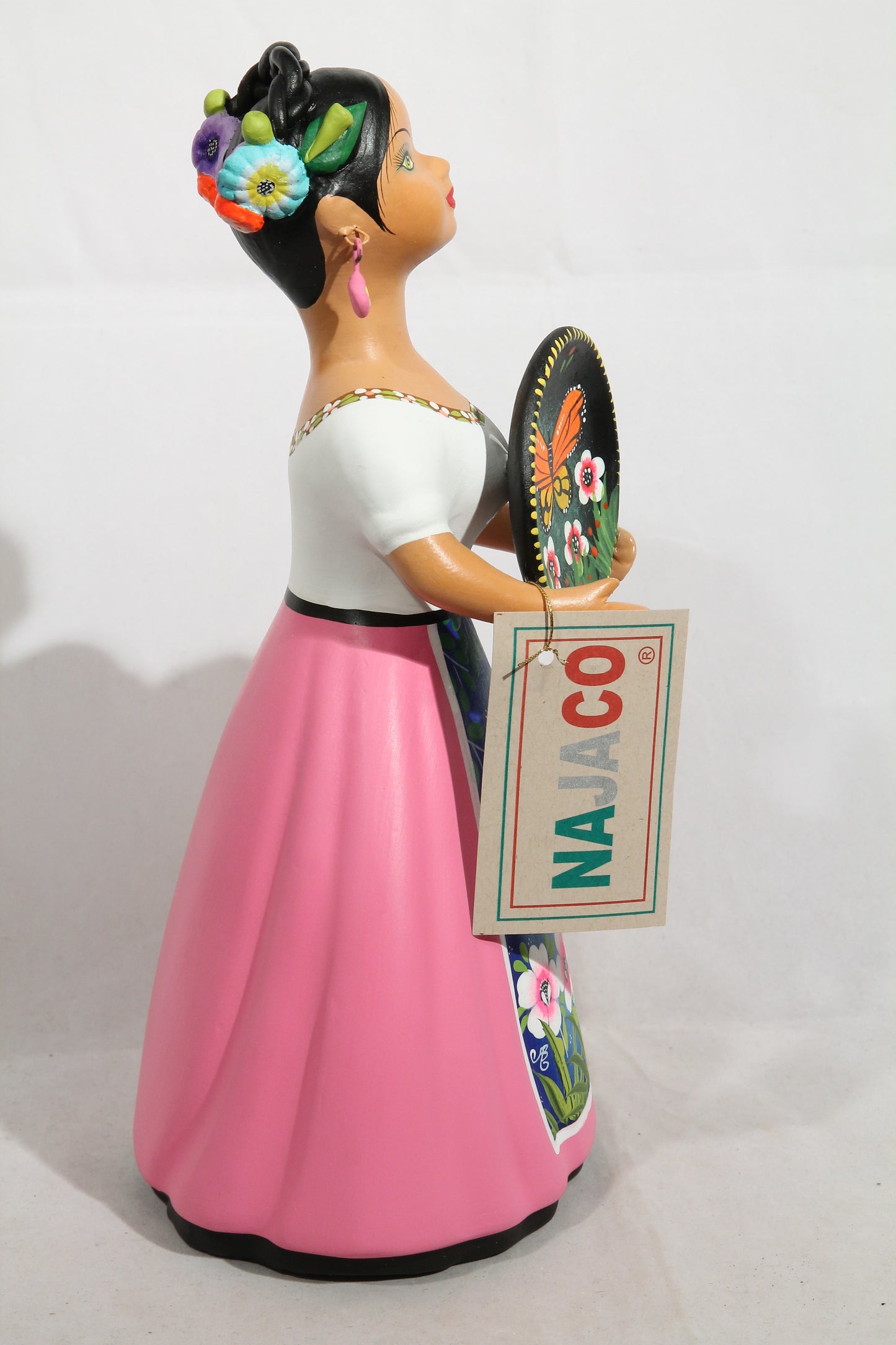 Lupita Najaco Figurine Butterfly Platter Ceramic Mexican Folk Art Pink #3