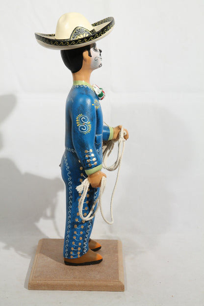 Najaco Lupita/o Ceramic/Pottery Day of The Dead/Catrin Charro Mexico Folk Art Blue