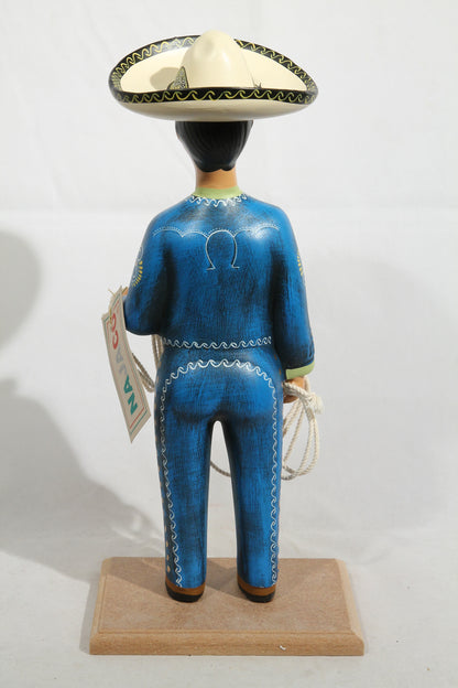 Najaco Lupita/o Ceramic/Pottery Day of The Dead/Catrin Charro Mexico Folk Art Blue