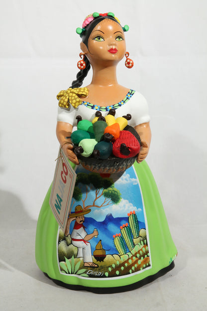 Lupita Najaco Ceramic Figurine Pulque Seller Mexican Folk Art Lime Green Dress