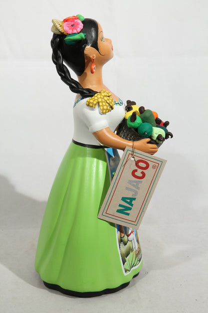 Lupita Najaco Ceramic Figurine Pulque Seller Mexican Folk Art Lime Green Dress