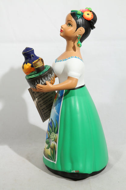 Lupita Najaco Ceramic Doll/Figurine Mexican Pulque Seller Green Skirt