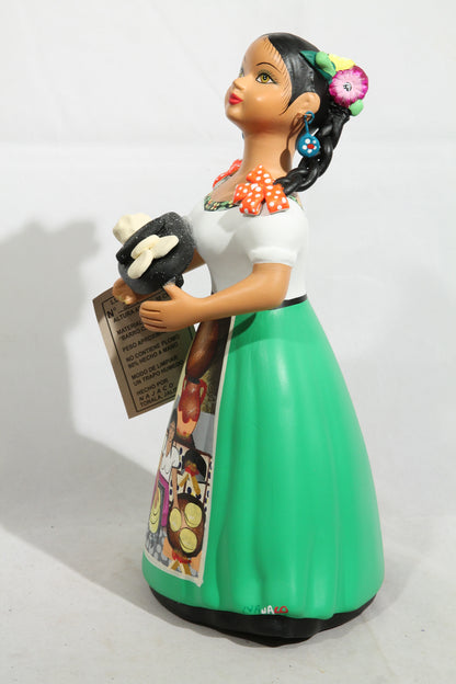 Najaco Lupita Doll/Figurine Gorditas/Metate Mexican Folk Art Pottery Green