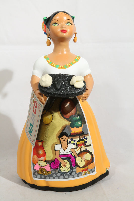 Lupita Najaco Ceramic Doll w Gorditas Mexican Folk Art Mustard #2