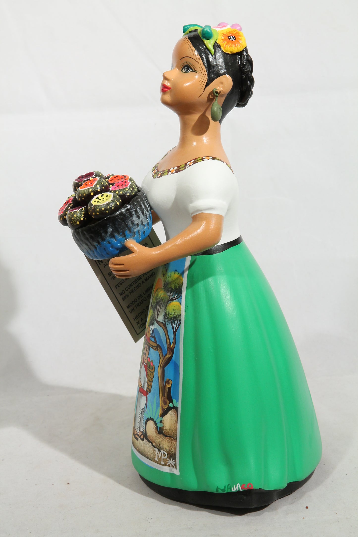 Lupita Najaco Ceramic Doll Mexican Folk Art Pitayas/Cactus Green #2