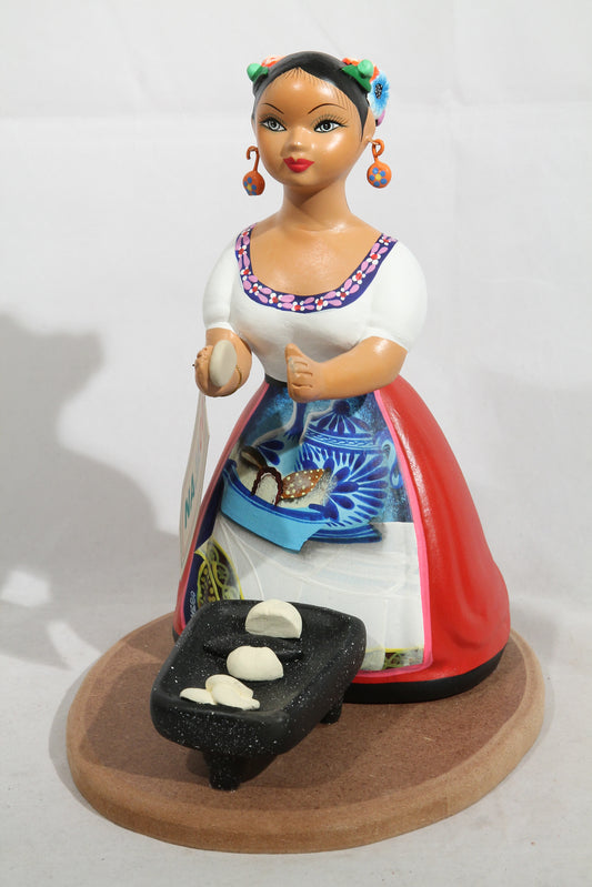 Lupita Najaco Ceramic Doll Tortilla Maker Mexico Folk Art Red