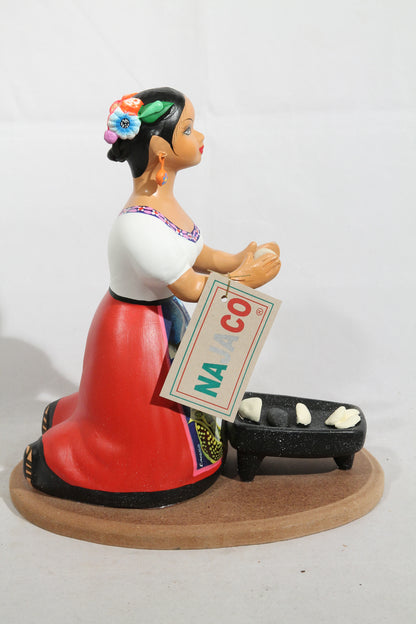 Lupita Najaco Ceramic Doll Tortilla Maker Mexico Folk Art Red