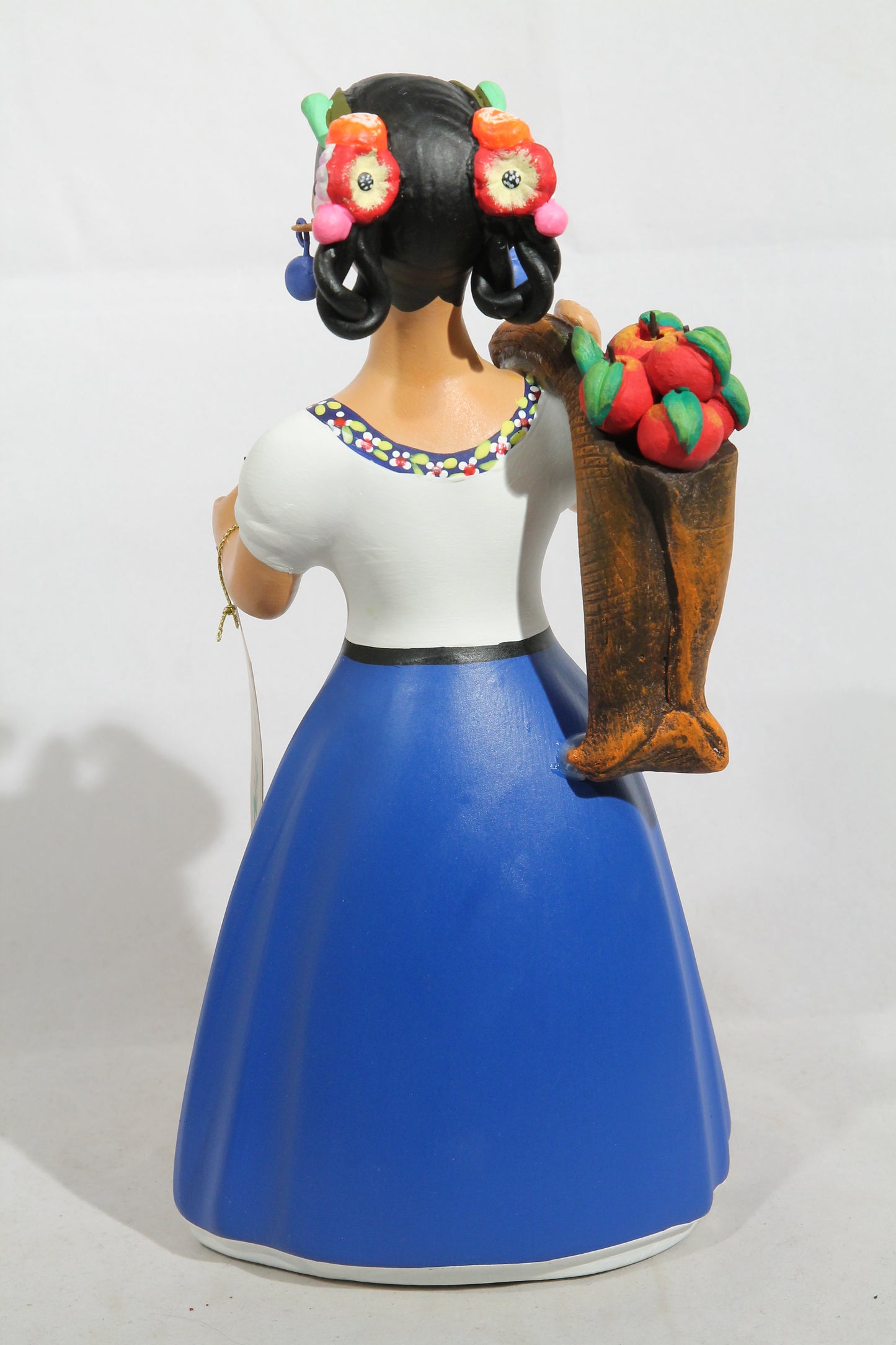 Najaco Lupita Figurine Ceramic Mexican Folk ArtApple Bag, Royal Blue