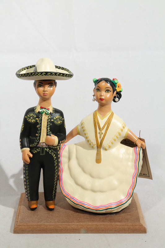 Lupita Najaco Ceramic Dolls Children Dancers Mexican Black/Biege