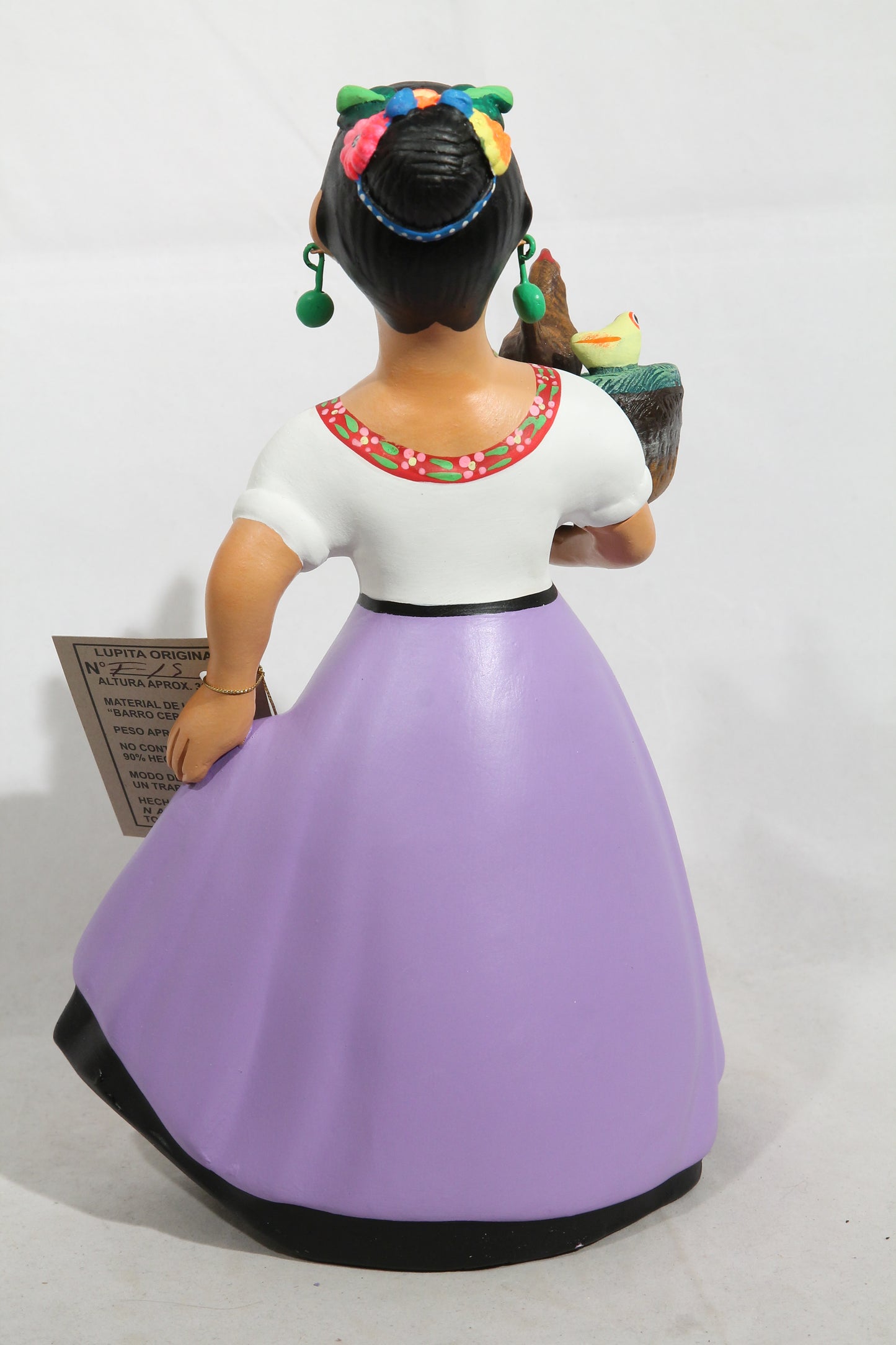 Najaco Lupita Figurine Ceramic Mexican Folk Art Bskt/Chickens Espanola Lilac #2