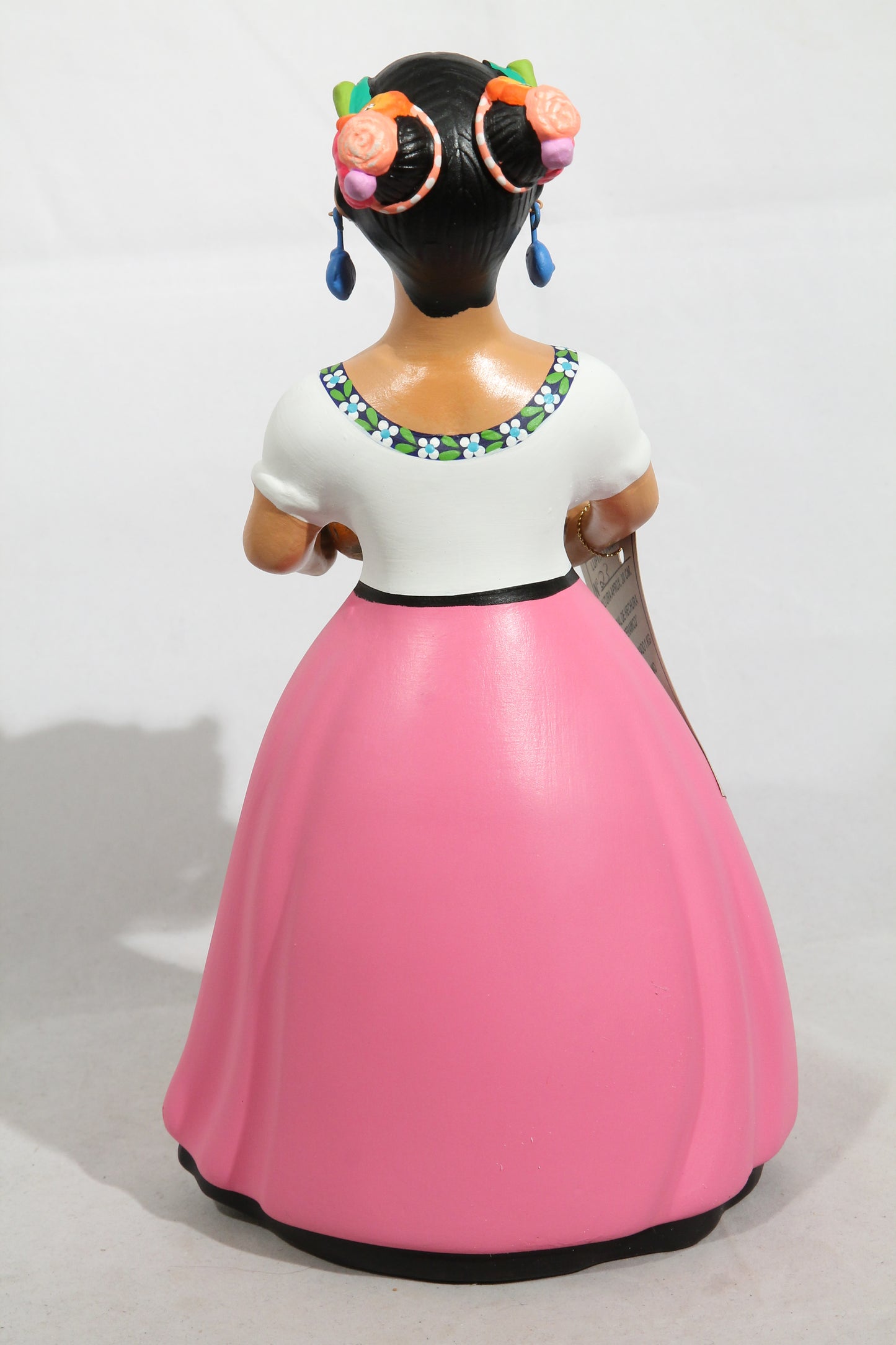 Lupita Ceramic Doll/Figurine Mexico Folk Art Basket Nopales Pink