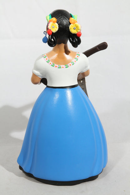 Lupita Najaco Ceramic Doll w Guitar Mexico Folk Art Celeste Blue #3
