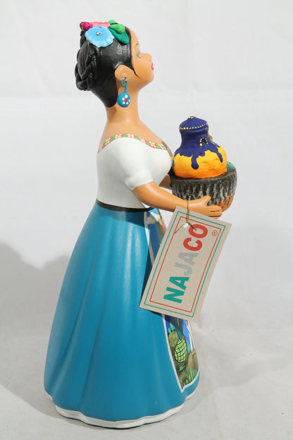 Lupita NAJACO Ceramic Doll/Figurine Pulque Seller Mexican Folk Art Teal #2