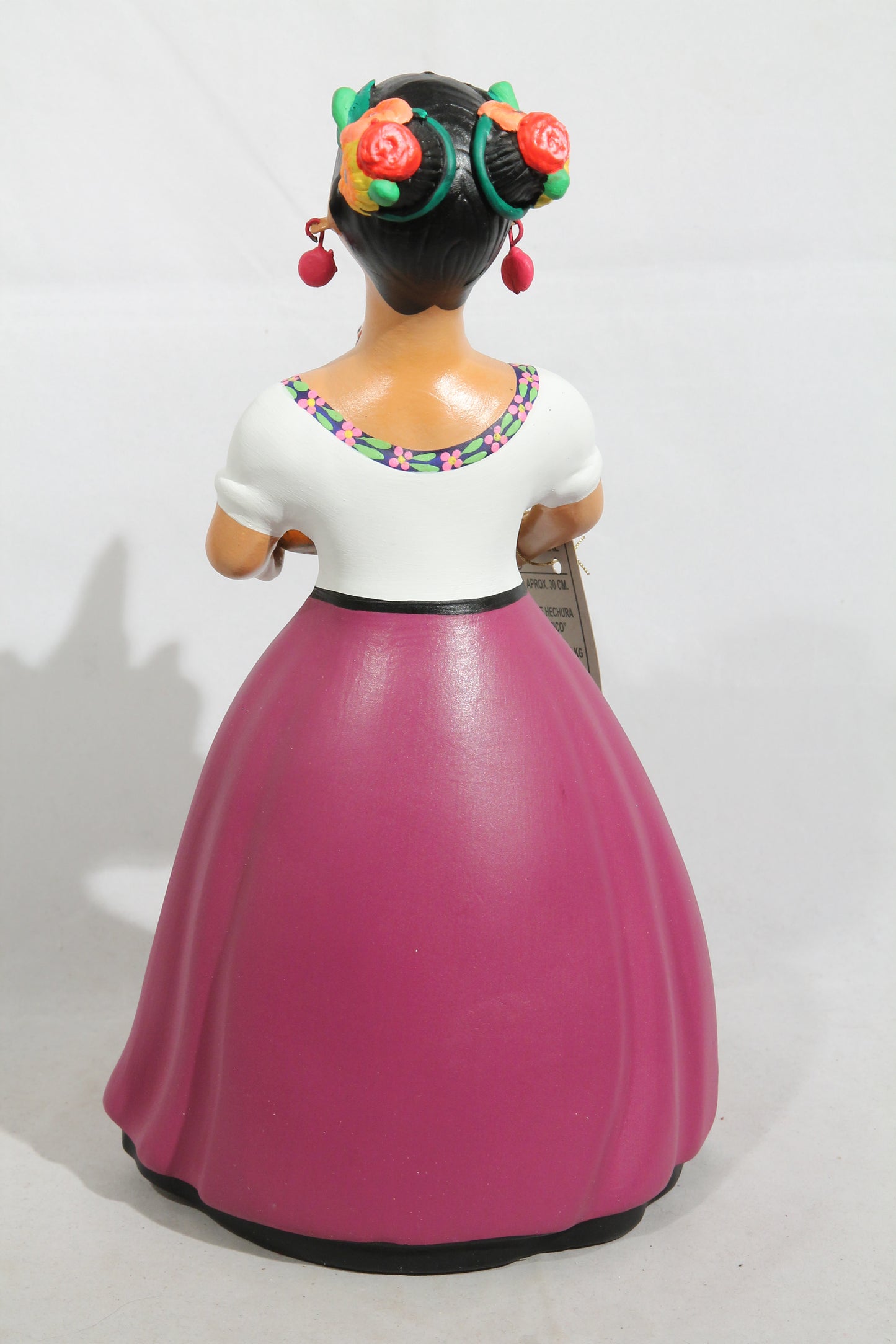 Lupita Doll Ceramic Mexican Folk Art Basket of Chickens Plum Dress #3