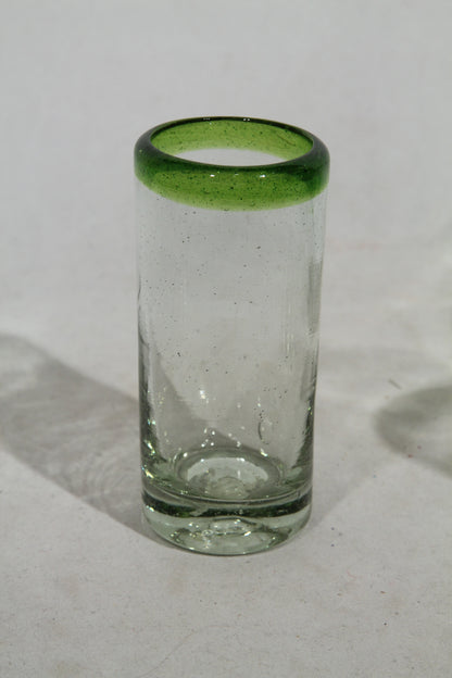 Lime Green Rim Shot Glasses, Set of 6, Mexican Glassware, Hand Crafted