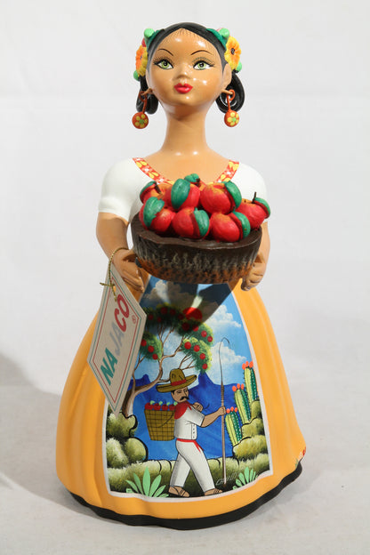Najaco Lupita Ceramic Figurine Apple Basket Mexican Mustard