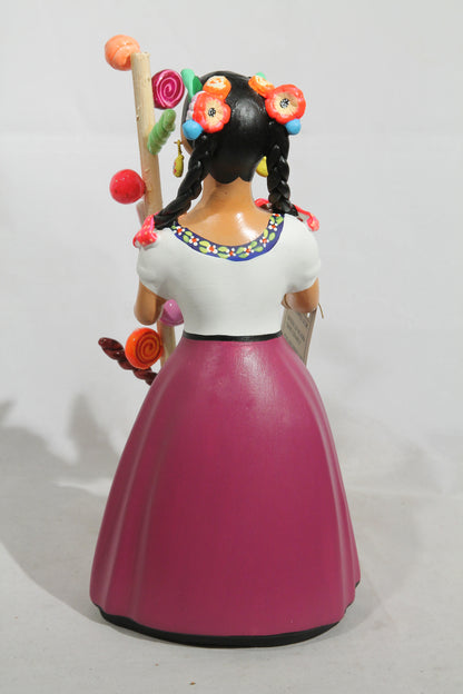 Lupita Najaco Ceramic Figurine Hard Candy Seller Mexican Folk Art Purple