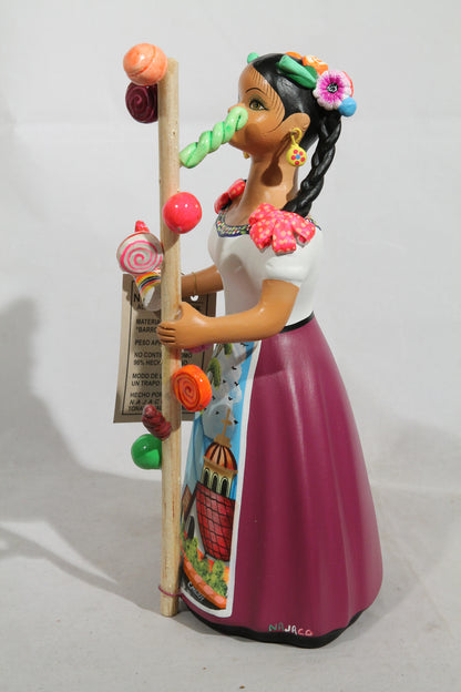 Lupita Najaco Ceramic Figurine Hard Candy Seller Mexican Folk Art Purple