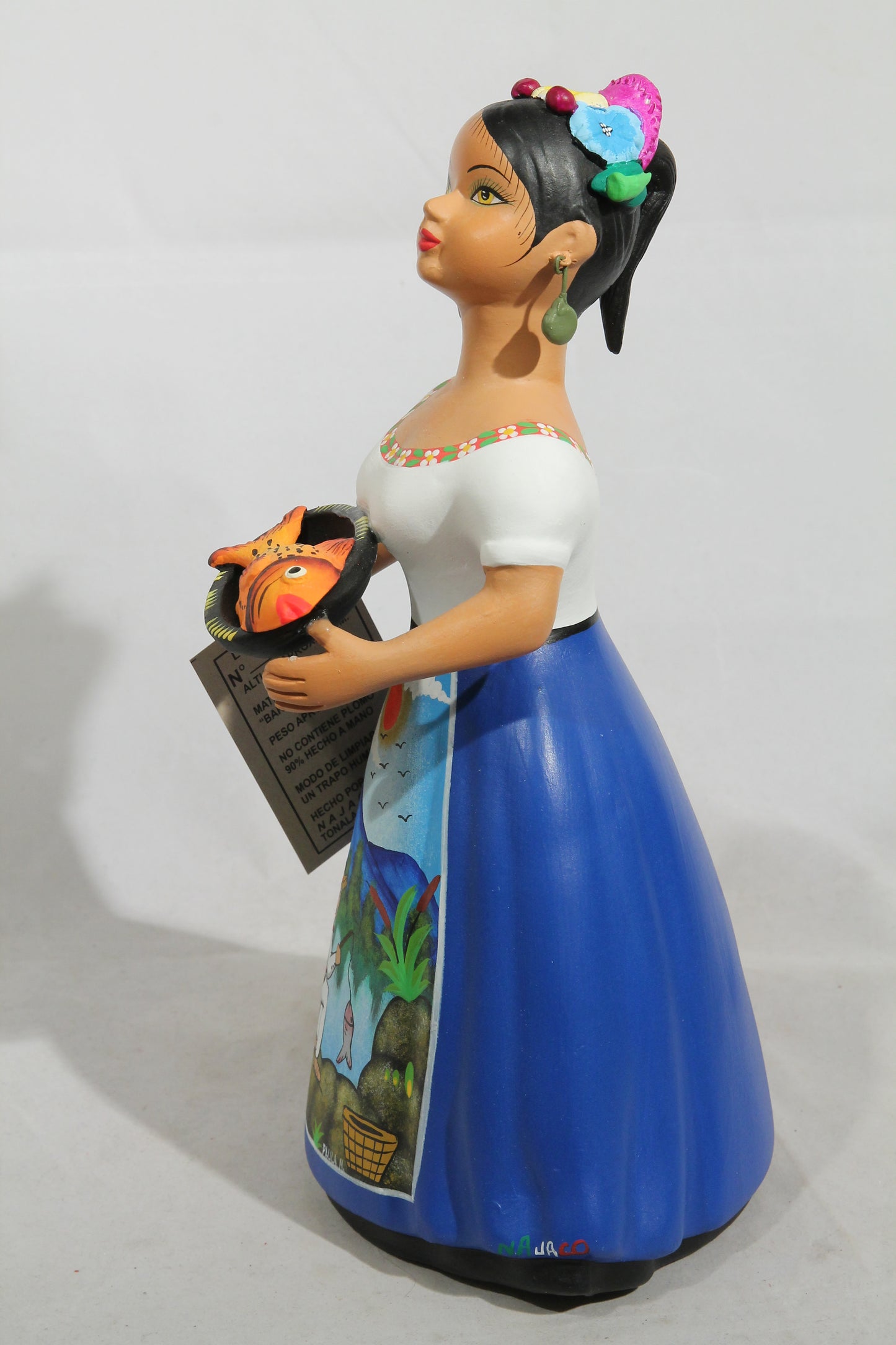 Lupita Doll NAJACO W Platter of Fish Ceramic Mexico Royal Blue