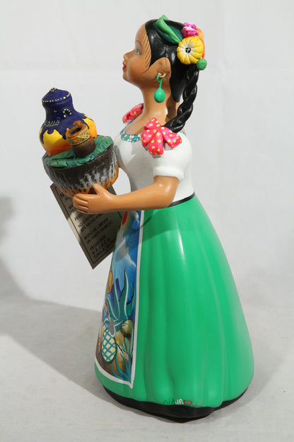 "Lupita" Najaco Doll Ceramic Figurine Pulque Seller Green Dress