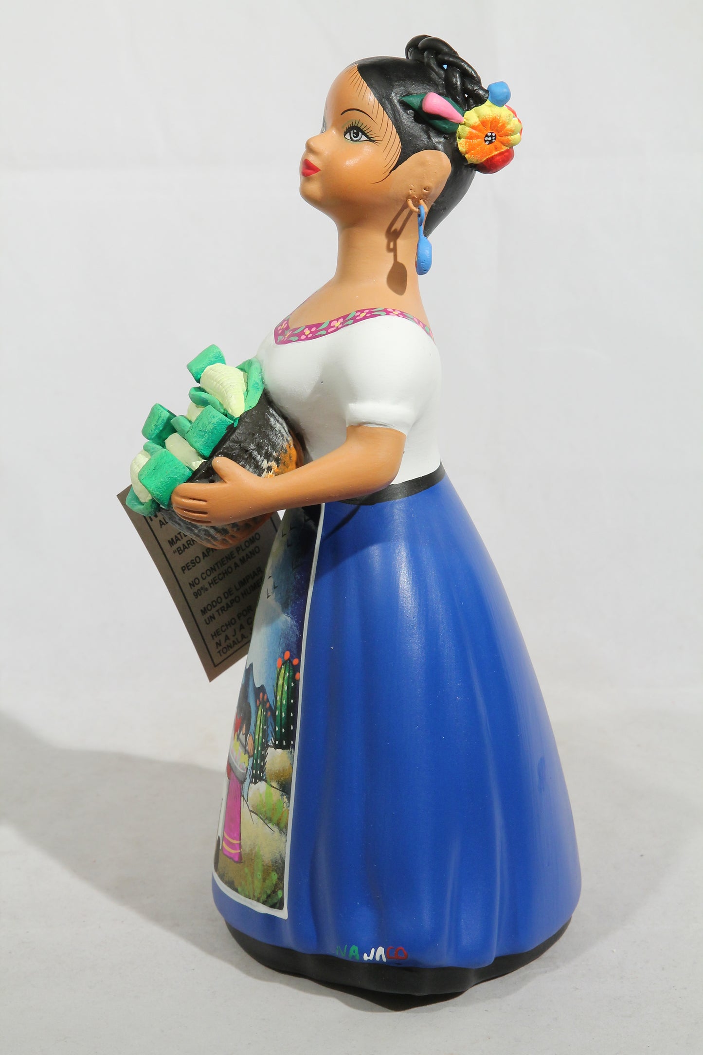 Lupita NAJACO Ceramic Figurine Mexican Folk Art Gorditas/Metate Royal Blue